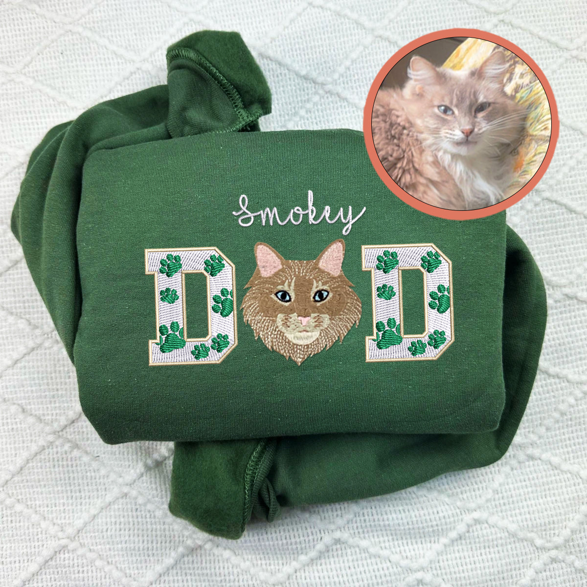 Custom Pet Dad With Pet Photo Embroidered Sweatshirt