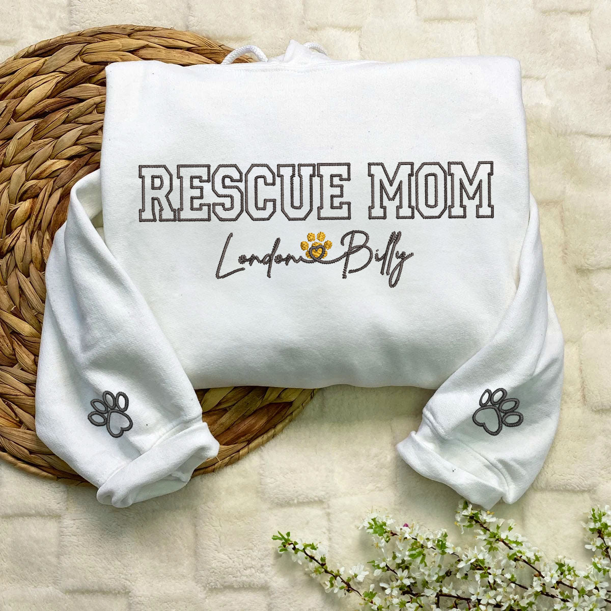 Custom Rescue Mom With Names Embroidered Hoodie