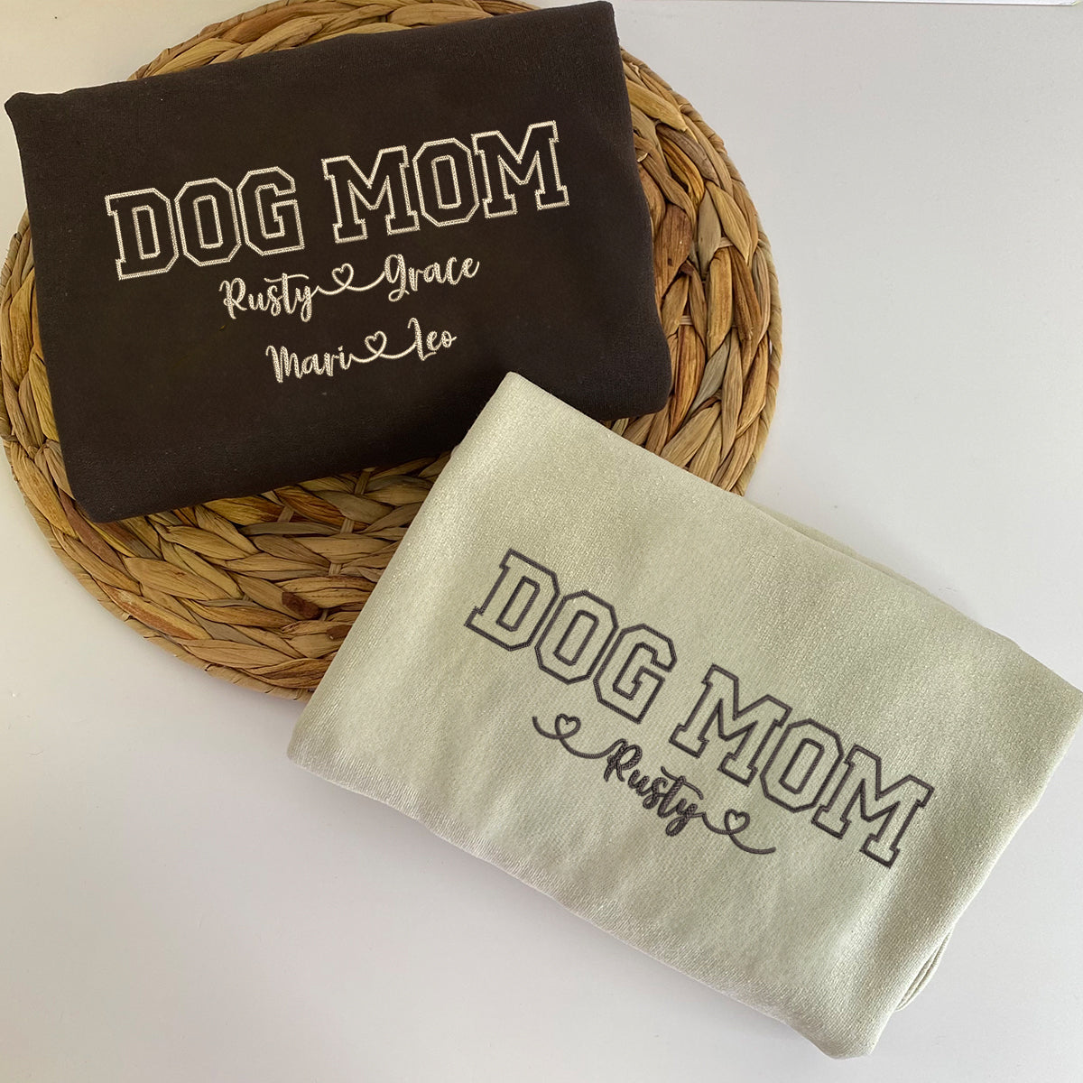 Custom Dog Mom with Names Embroidered Hoodie
