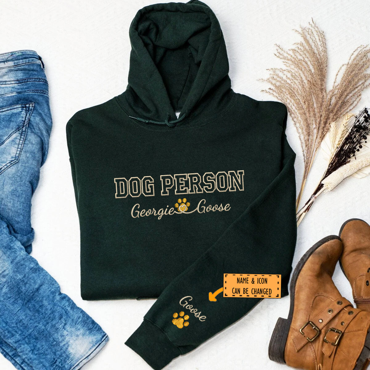 Custom Dog Person With Names Embroidered Hoodie
