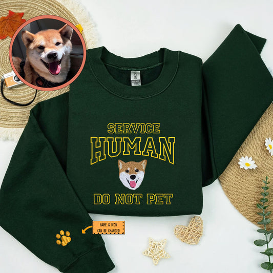 Custom Full-Color Varsity Dog Service Human Do Not Pet Embroidered Sweatshirt