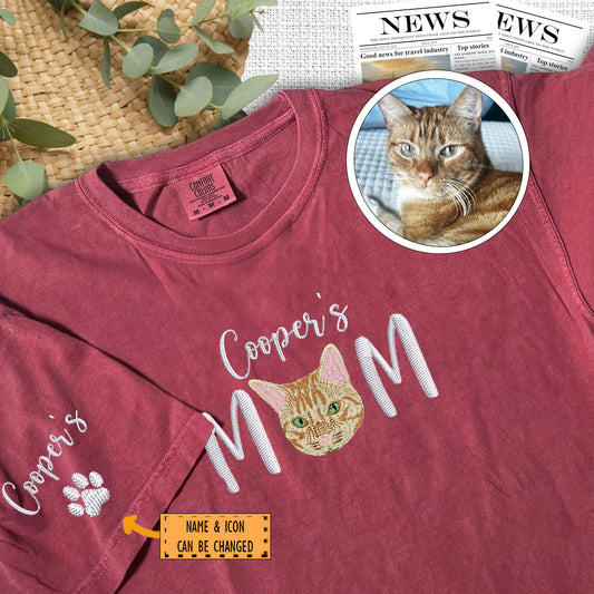 Custom Full-Color Pet Mom With Name Embroidered T-Shirt