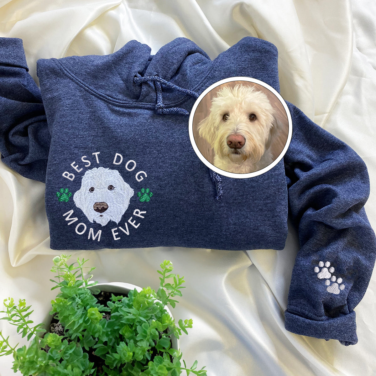 Custom Full-Color Best Dog Mom Ever Embroidered Hoodie