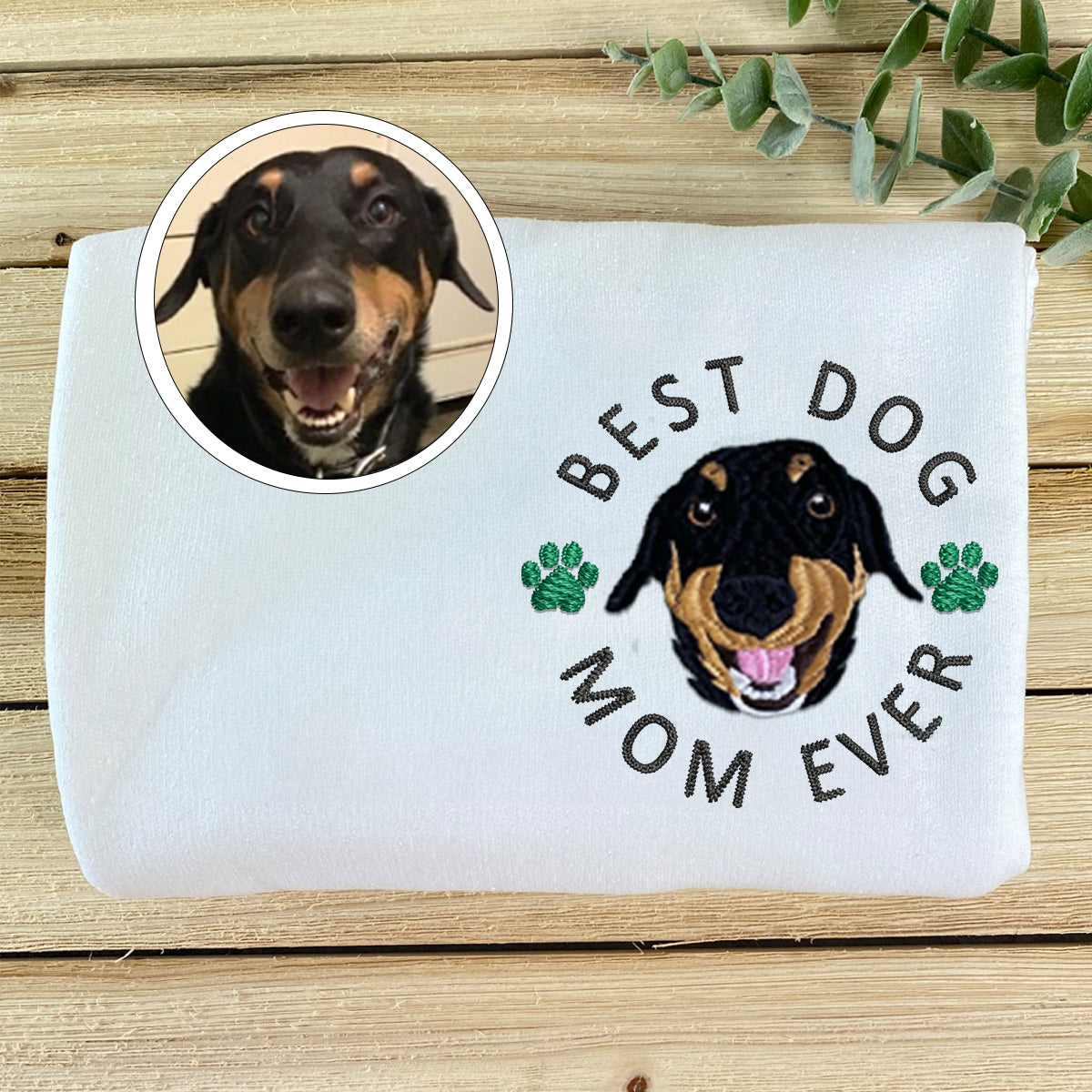 Custom Full-Color Best Dog Mom Ever Embroidered Hoodie