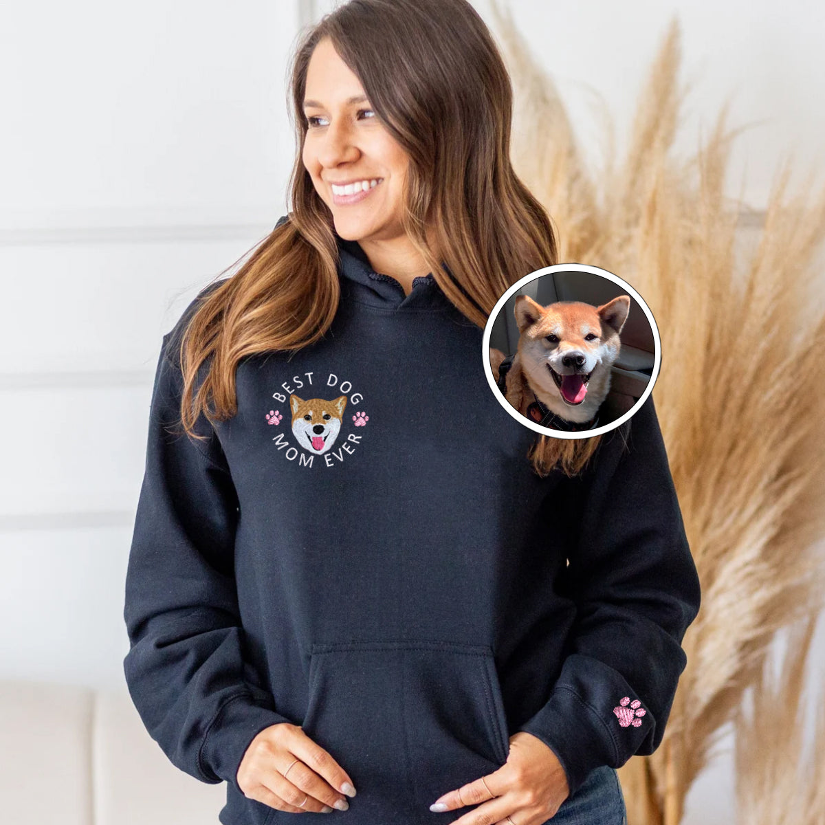 Custom Full-Color Best Dog Mom Ever Embroidered Hoodie