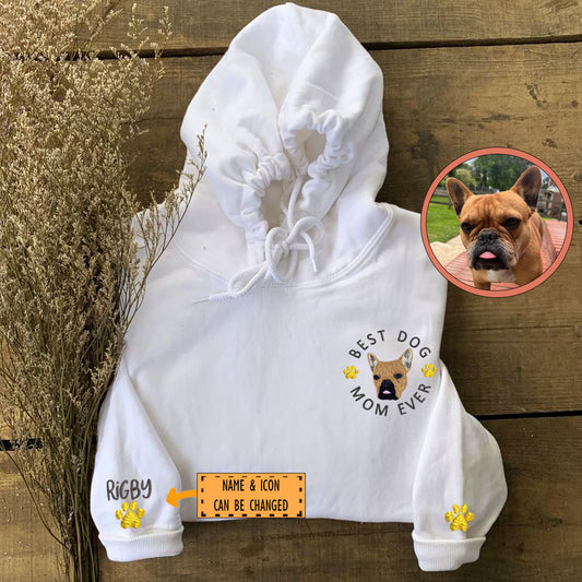 Custom Full-Color Best Dog Mom Ever Embroidered Hoodie