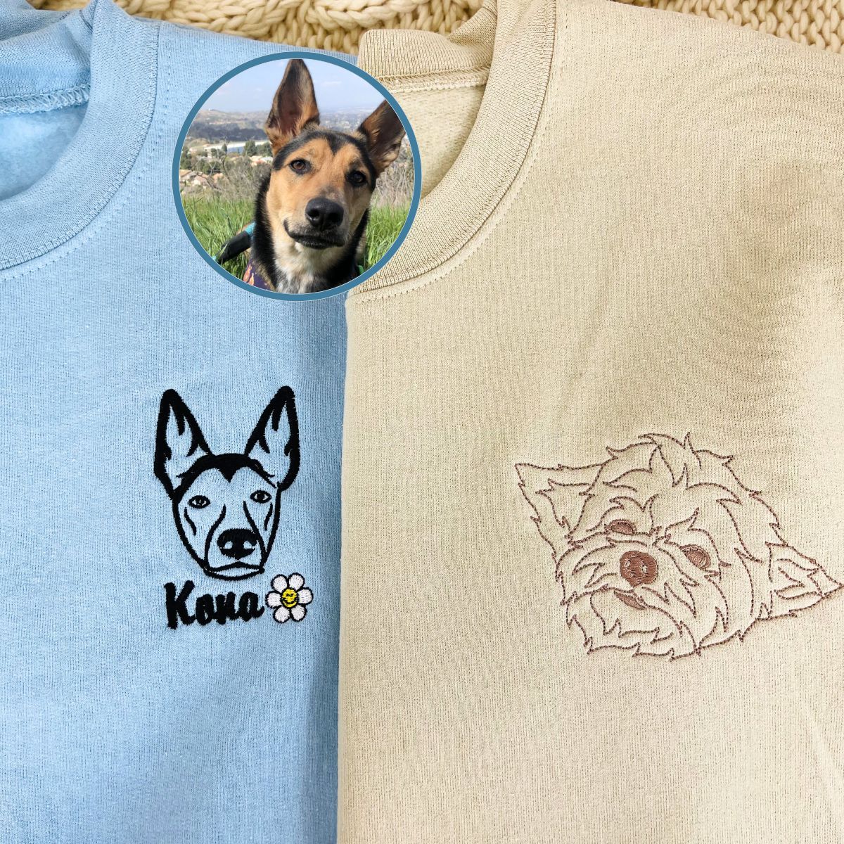 Custom Dog Portrait Line Art Embroidered Sweatshirt