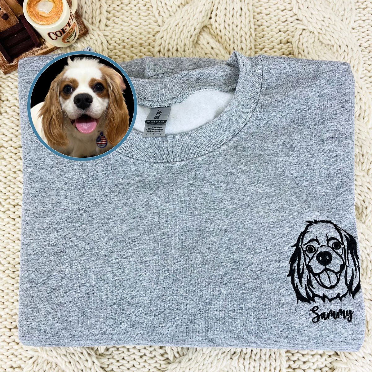 Custom Dog Portrait Line Art Embroidered Sweatshirt