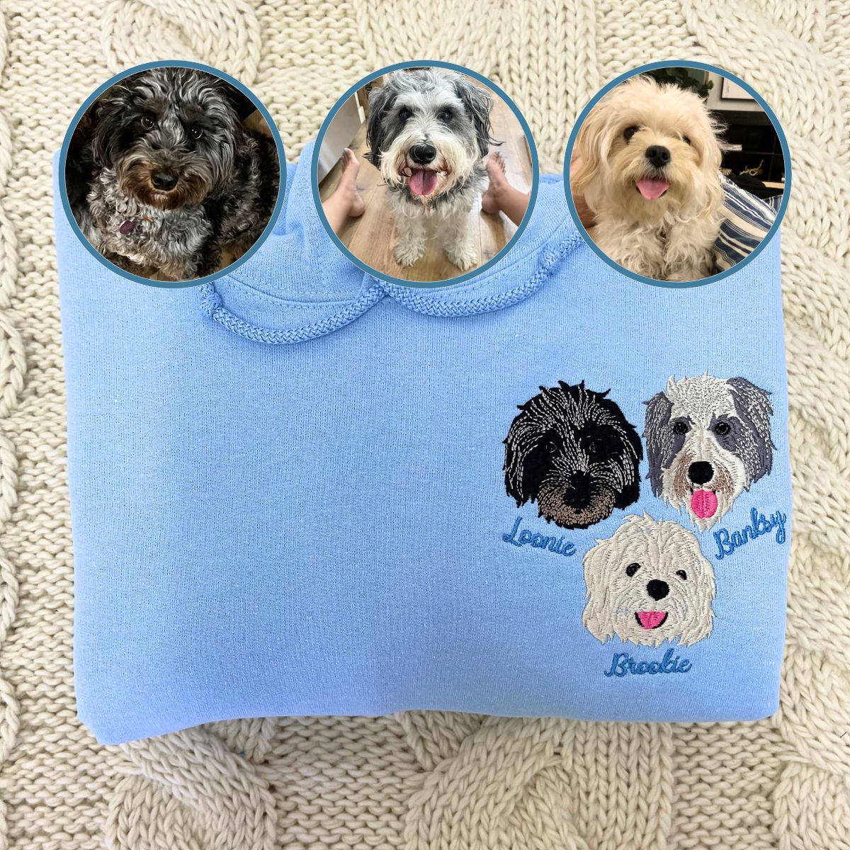 Custom Full-Color Dog Face Photo Embroidered Hoodie