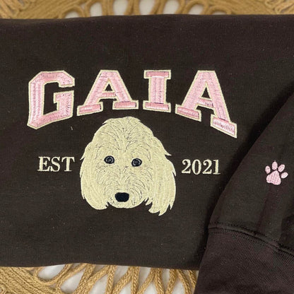 Custom Full-Color Varsity Dog Face Embroidered Sweatshirt