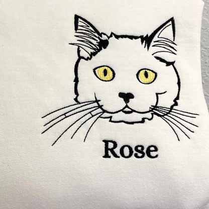 Custom Cat Face Line Art Embroidered Sweatshirt