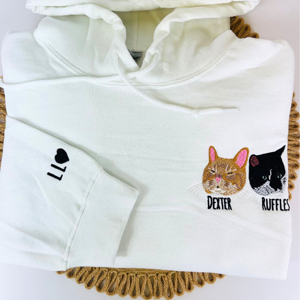 Custom Full-Color Cat Face Photo Embroidered Hoodie