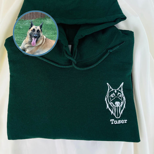 Custom Dog Face Outline Embroidered Hoodie Using Dog Photo