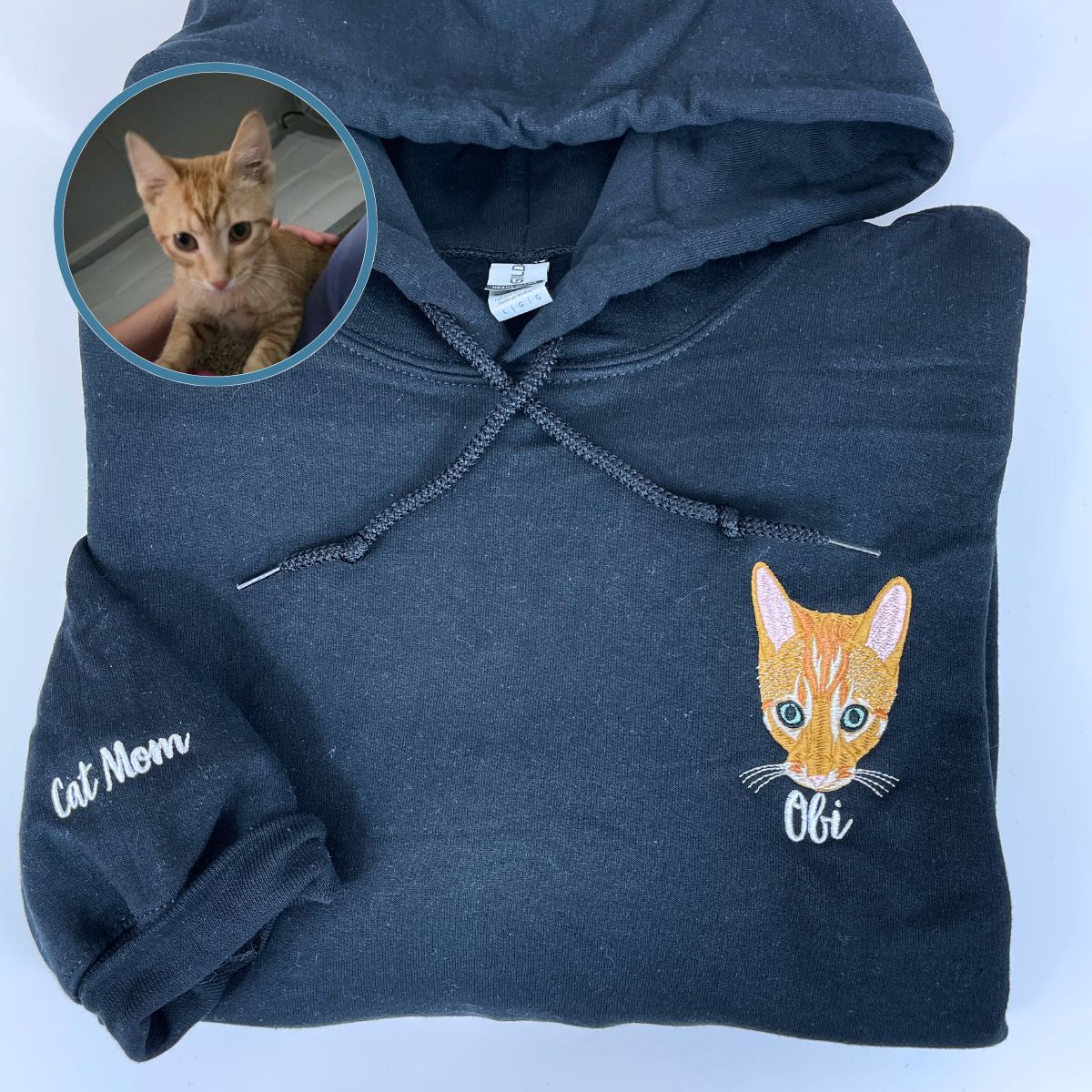 Custom Full-Color Cat Face Photo Embroidered Hoodie