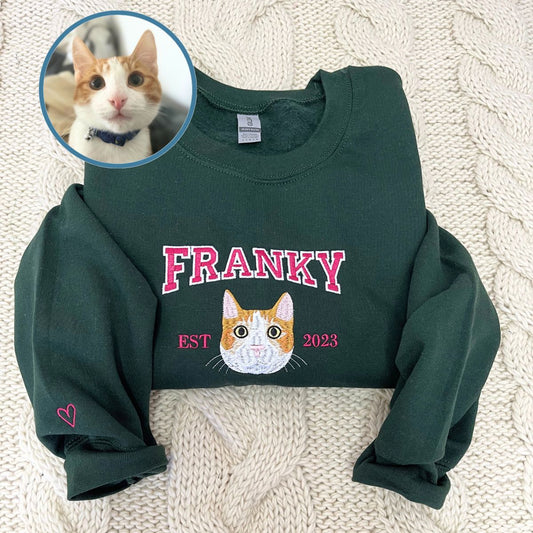 Custom Full-Color Varsity Cat Face Embroidered Sweatshirt