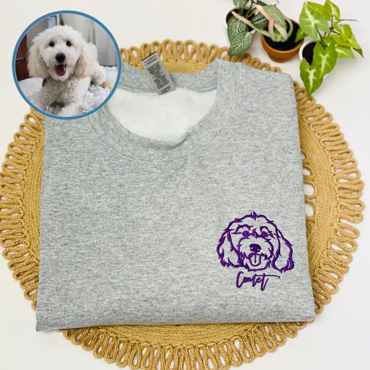 Custom Dog Portrait Line Art Embroidered Sweatshirt