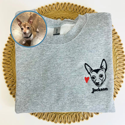 Custom Dog Portrait Line Art Embroidered Sweatshirt