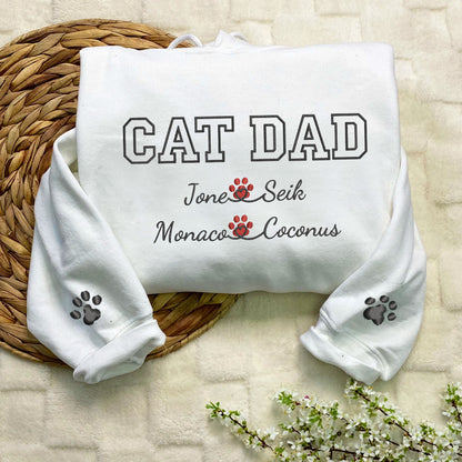 Custom Cat Dad with Names Embroidered Hoodie