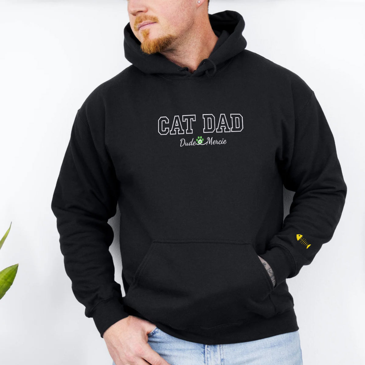 Custom Cat Dad with Names Embroidered Hoodie