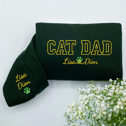 Custom Cat Dad with Names Embroidered Hoodie