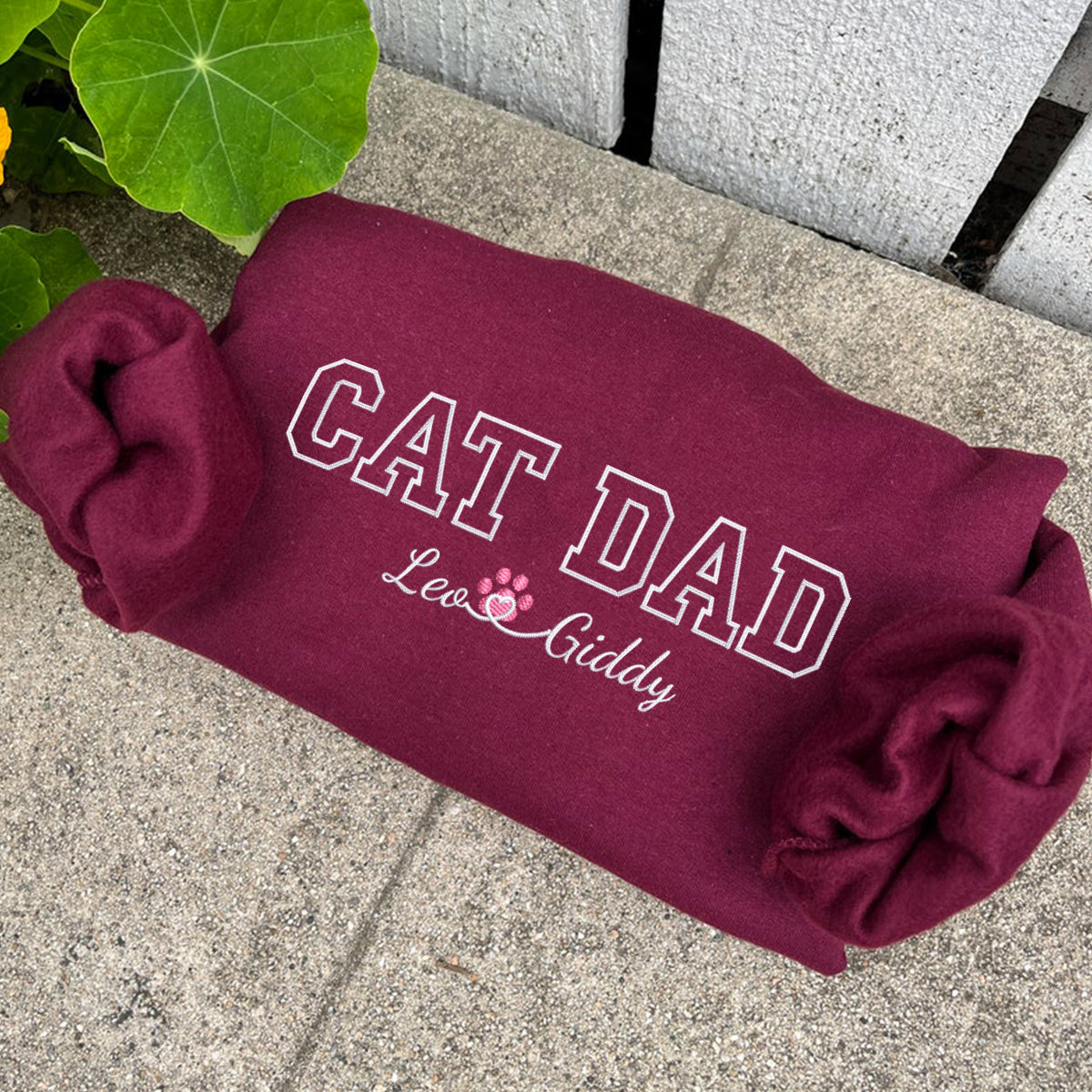 Custom Cat Dad with Names Embroidered Hoodie