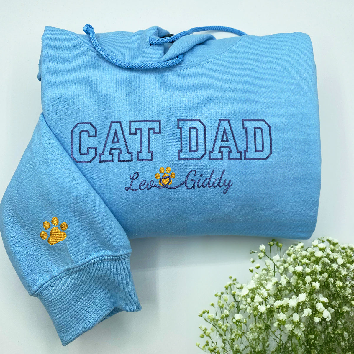 Custom Cat Dad with Names Embroidered Hoodie