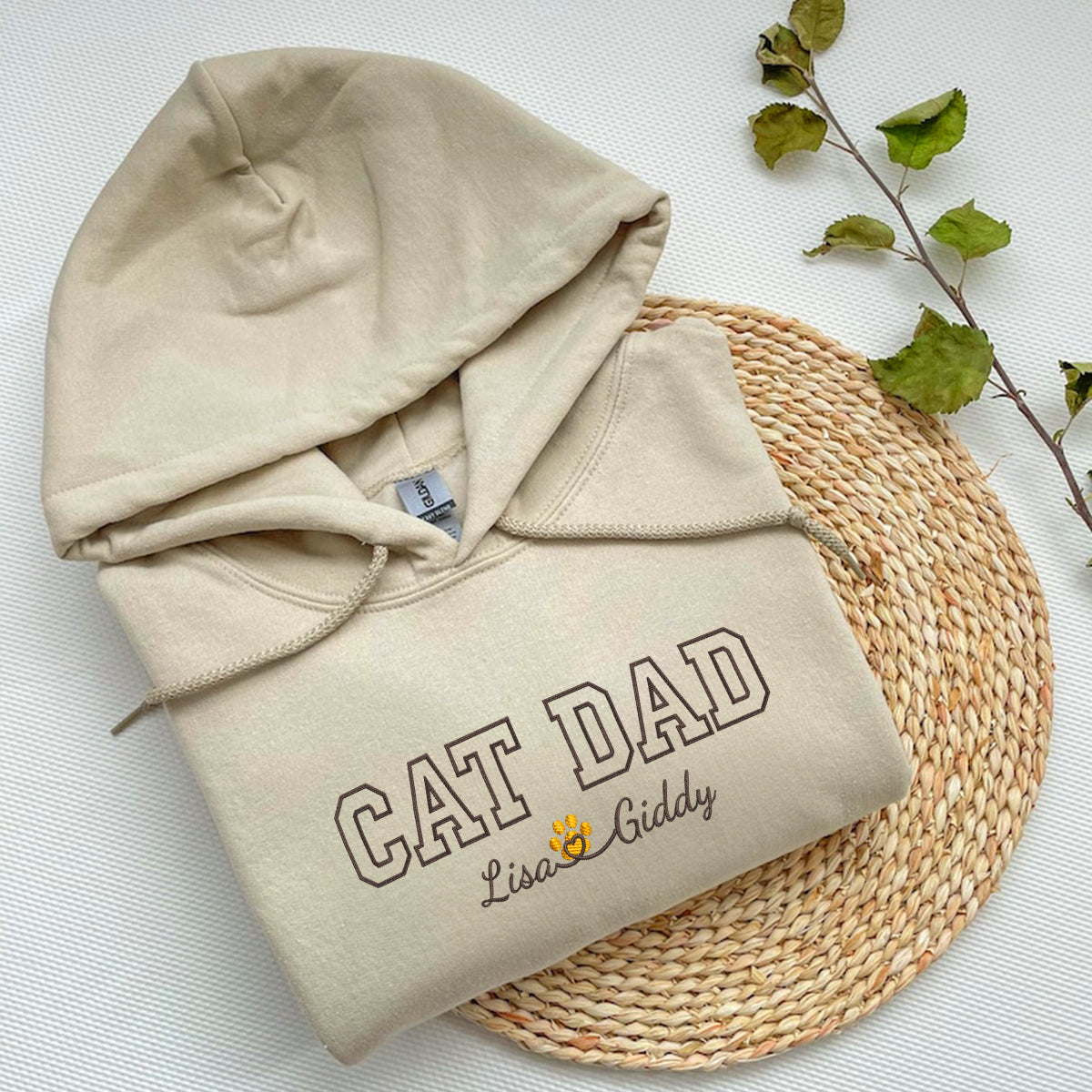 Custom Cat Dad with Names Embroidered Hoodie