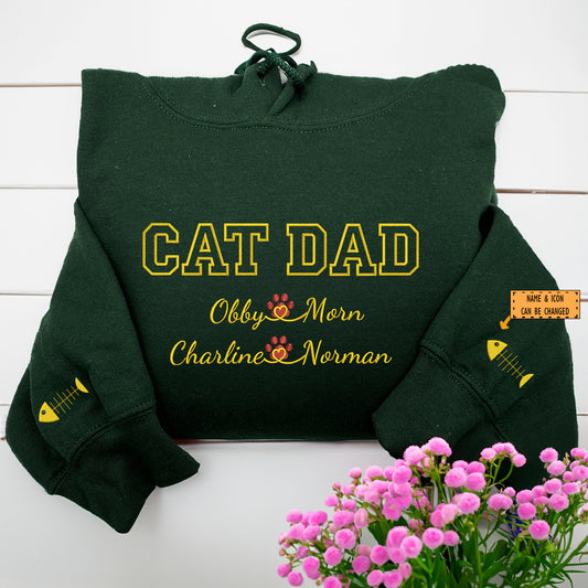 Custom Cat Dad with Names Embroidered Hoodie