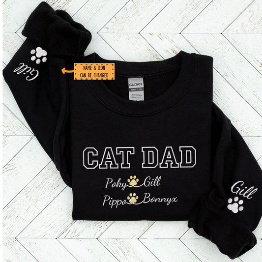 Custom Cat Dad with Names Embroidered Sweatshirt