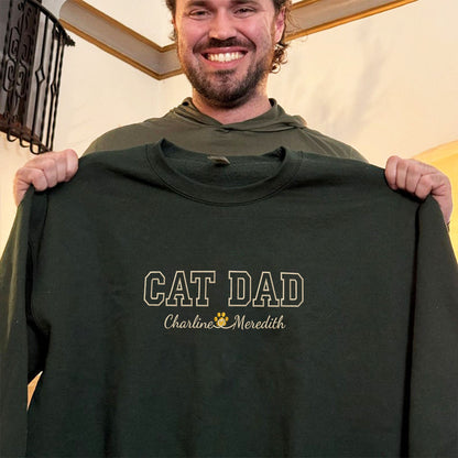 Custom Cat Dad with Names Embroidered Sweatshirt