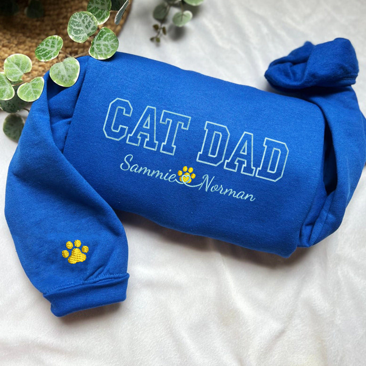 Custom Cat Dad with Names Embroidered Sweatshirt