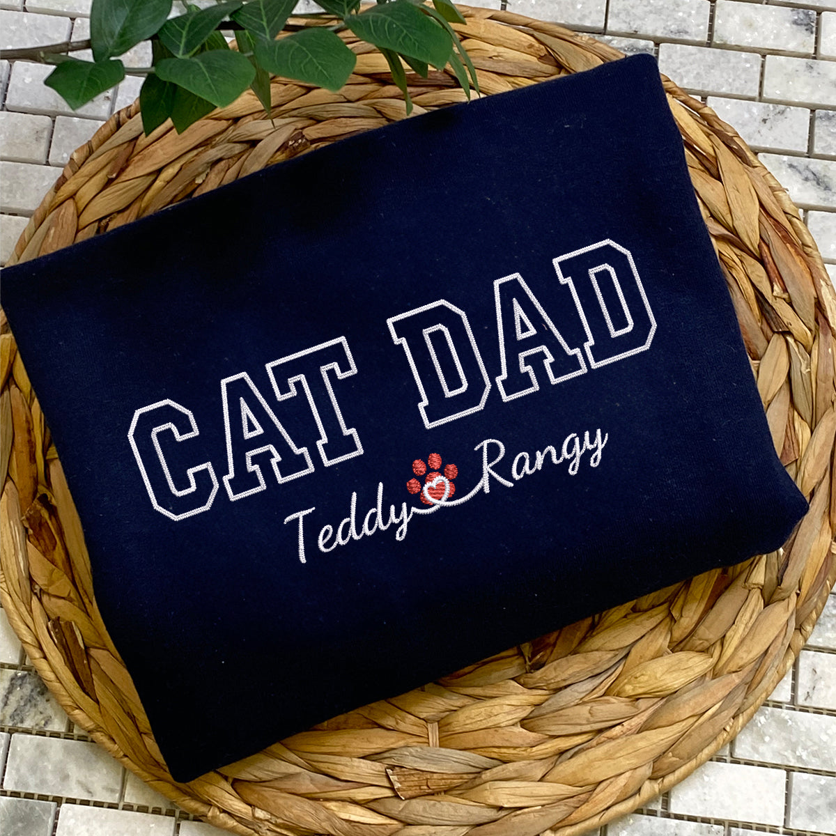 Custom Cat Dad with Names Embroidered Sweatshirt