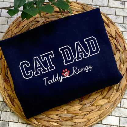 Custom Cat Dad with Names Embroidered Sweatshirt