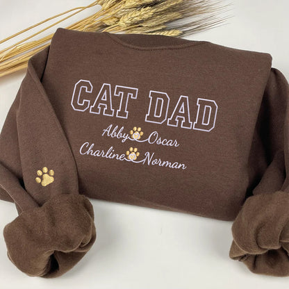 Custom Cat Dad with Names Embroidered Sweatshirt