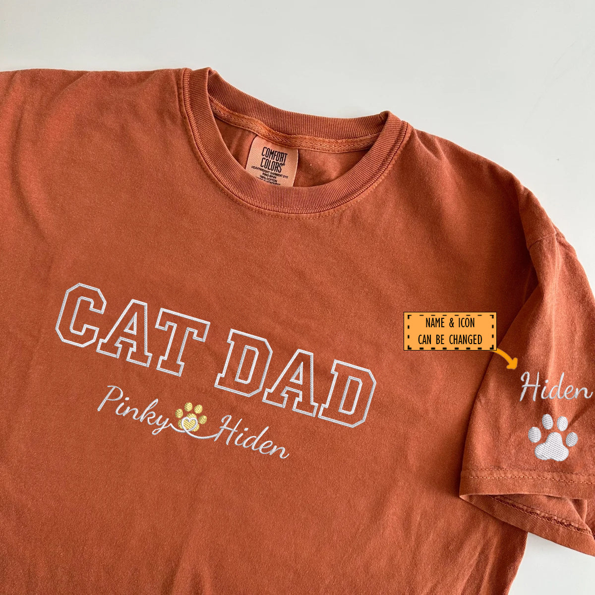 Custom Cat Dad with Names Embroidered T-Shirt