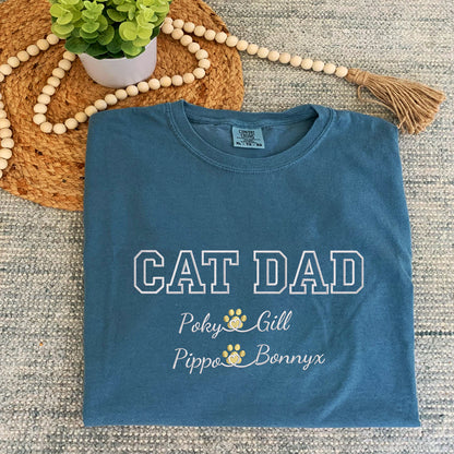 Custom Cat Dad with Names Embroidered T-Shirt