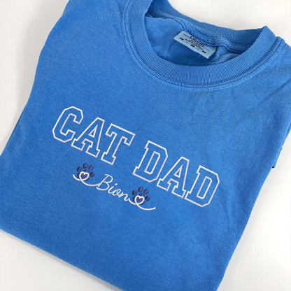 Custom Cat Dad with Names Embroidered T-Shirt