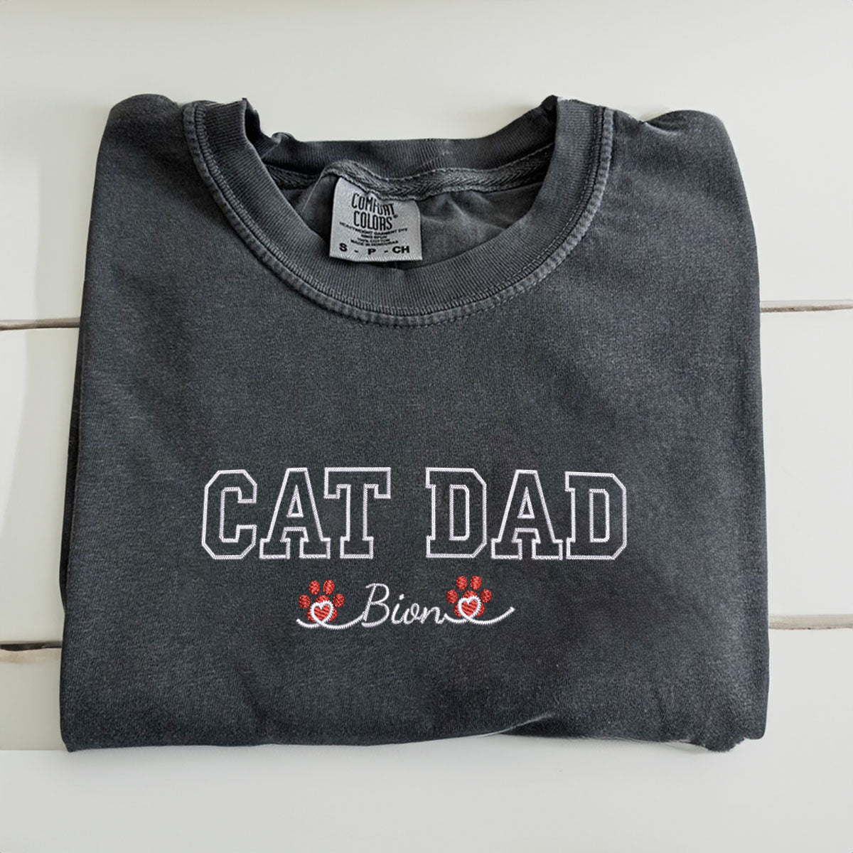 Custom Cat Dad with Names Embroidered T-Shirt