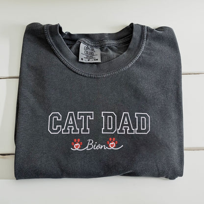 Custom Cat Dad with Names Embroidered T-Shirt