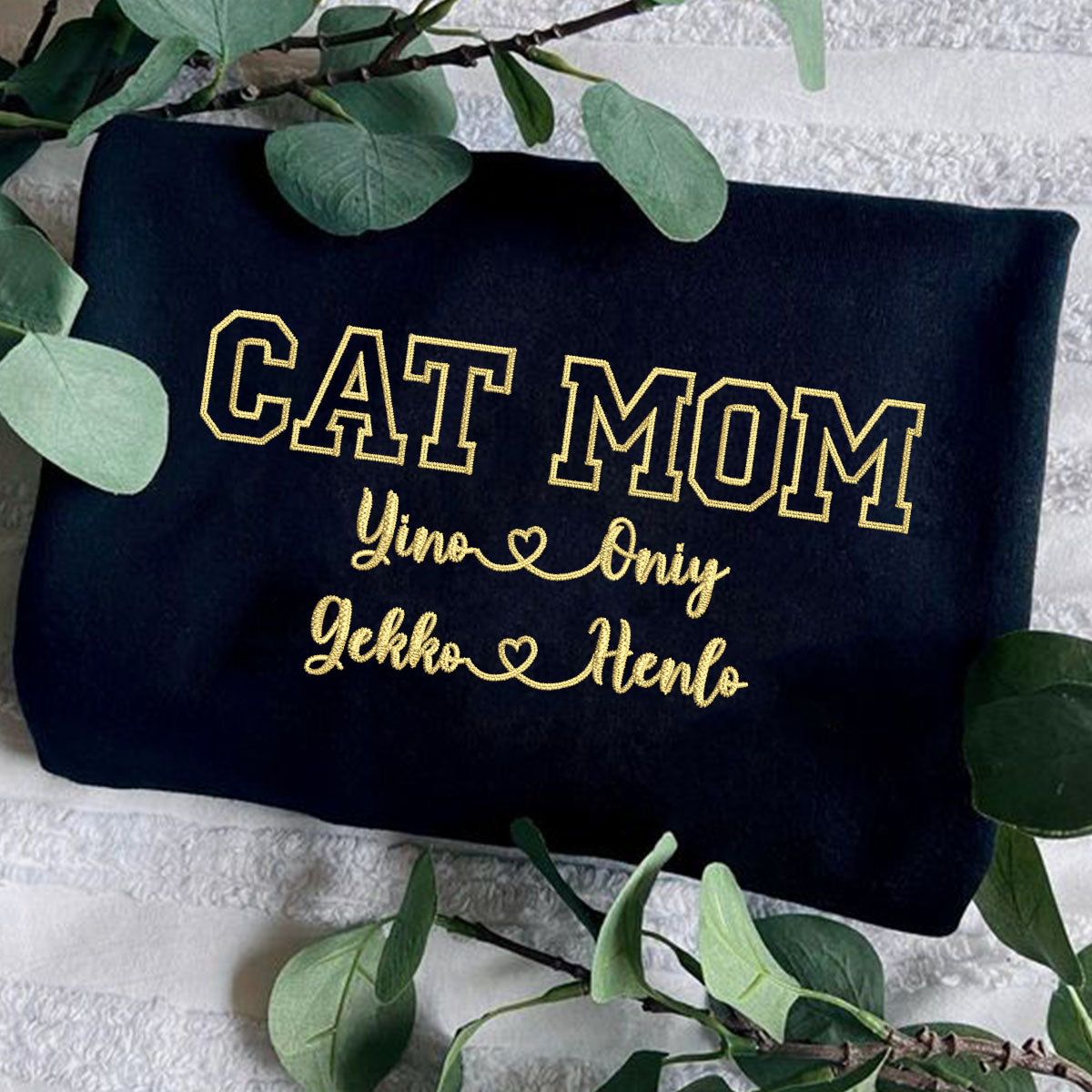 Custom Cat Mom with Names Embroidered Hoodie