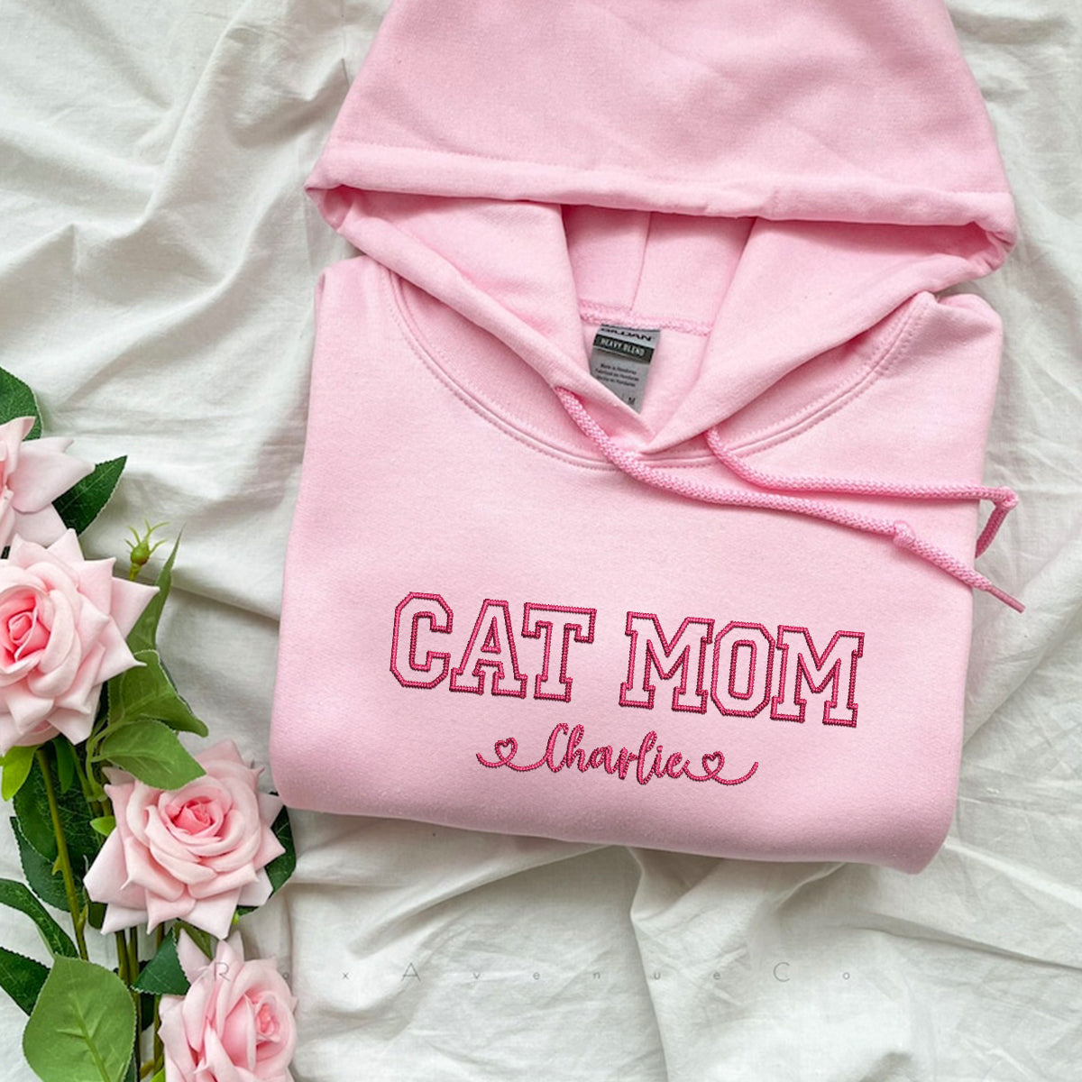 Custom Cat Mom with Names Embroidered Hoodie