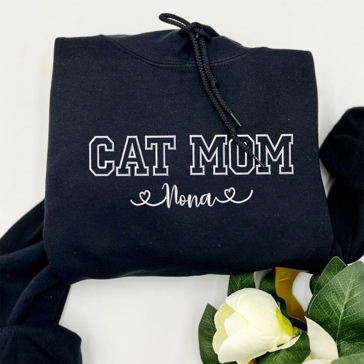 Custom Cat Mom with Names Embroidered Hoodie