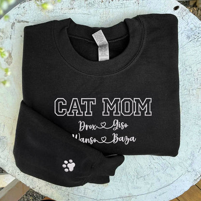 Custom Cat Mom with Names Embroidered Sweatshirt