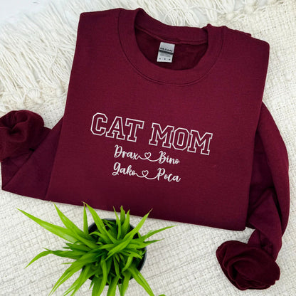 Custom Cat Mom with Names Embroidered Sweatshirt