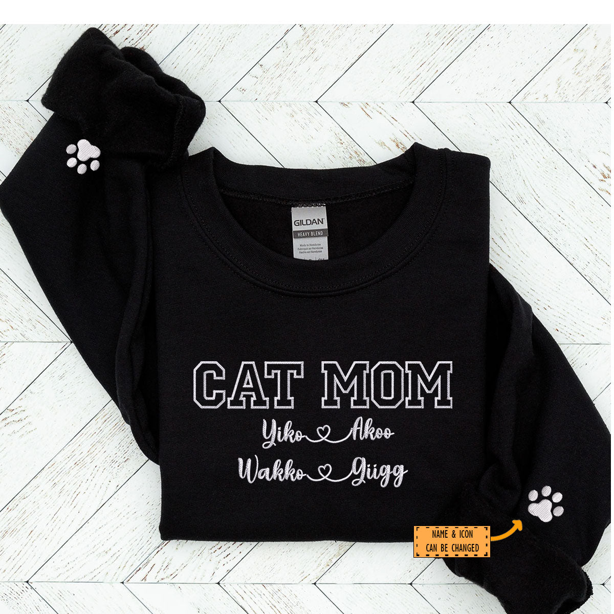 Custom Cat Mom with Names Embroidered Sweatshirt