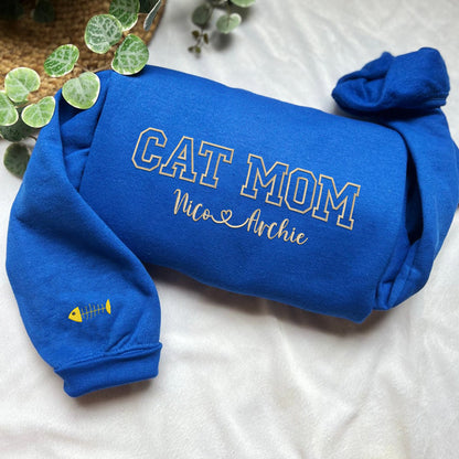 Custom Cat Mom with Names Embroidered Sweatshirt