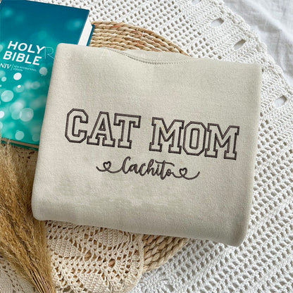 Custom Cat Mom with Names Embroidered Sweatshirt