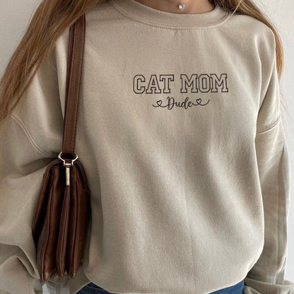 Custom Cat Mom with Names Embroidered Sweatshirt