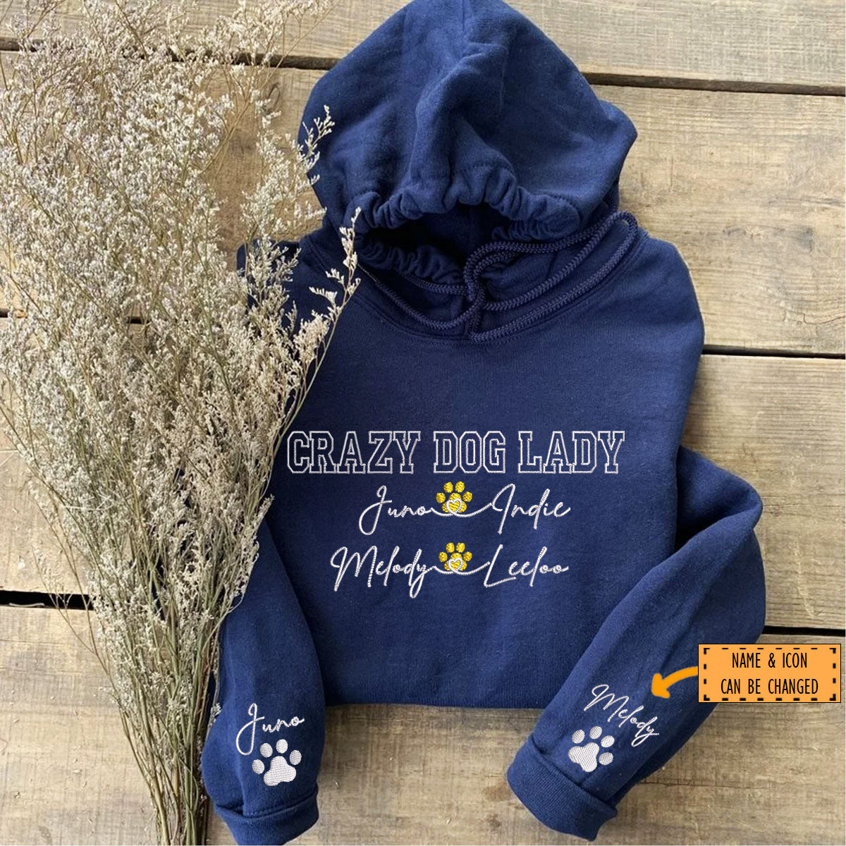 Custom Crazy Dog Lady With Names Embroidered Hoodie