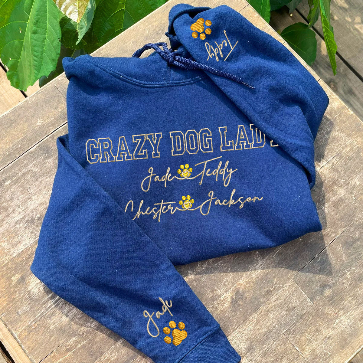 Custom Crazy Dog Lady With Names Embroidered Hoodie